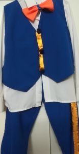 Kids Costumes to Hire - Blue Pants & Waistcoat, White Shirt & Orange Bowtie - CHILD